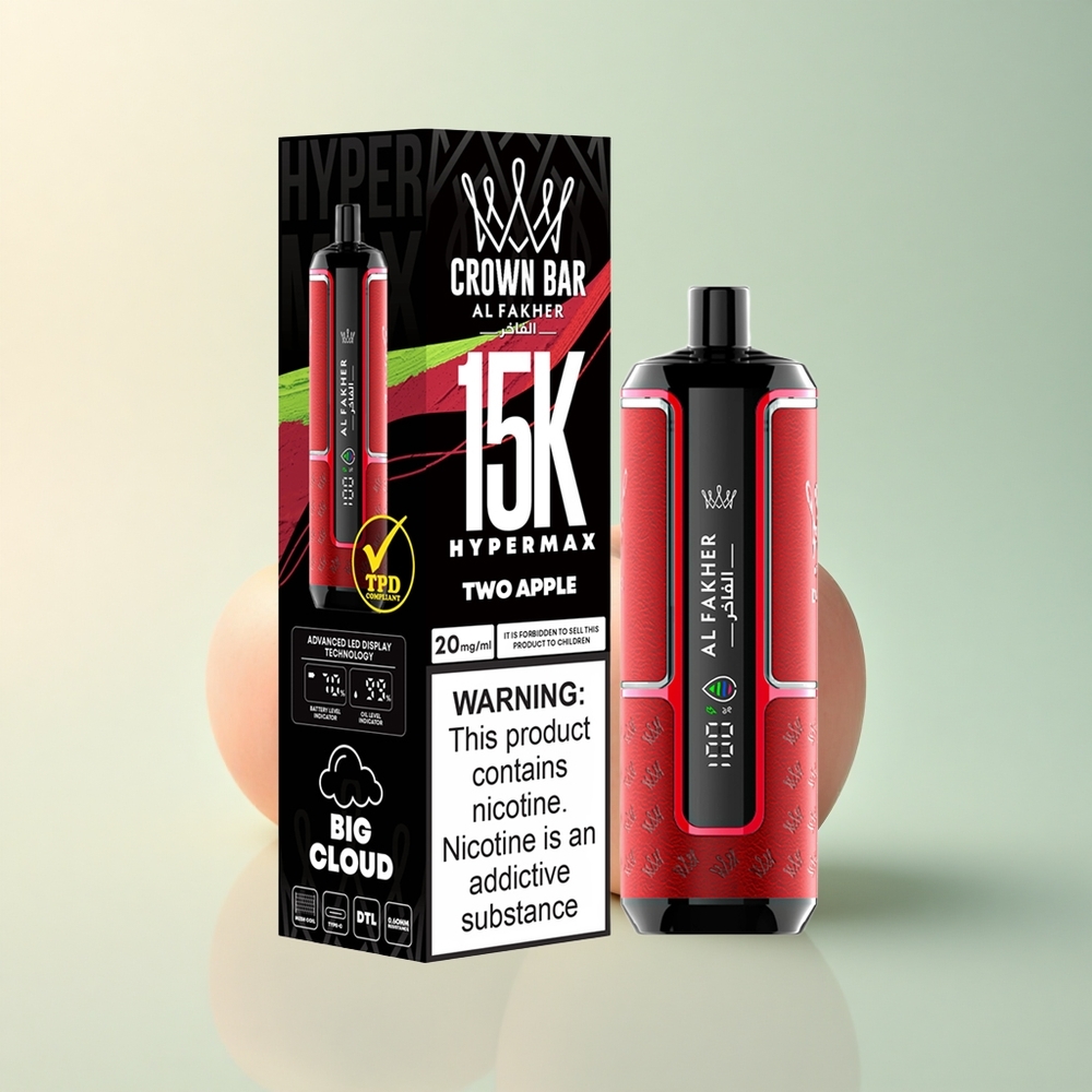 Al Fakher Crown Bar 15K Hypermax Twee Appel 600mAh 22ml DTL 6mg Nicotine